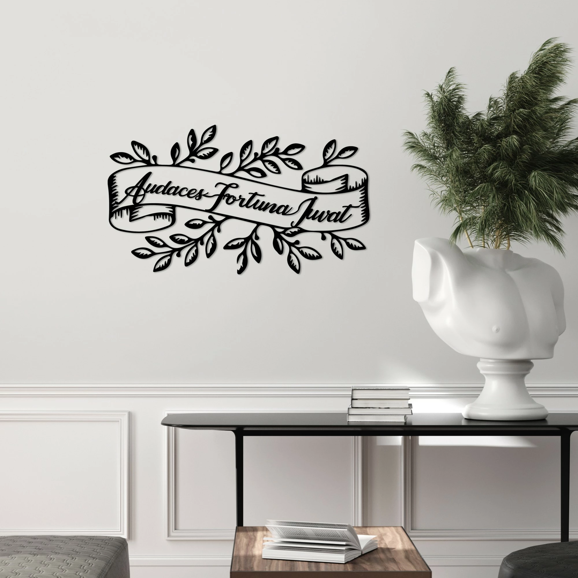 Aksesor dekorativ metalik për mur, Wallity Audaces Fortuna 2, ngjyrë e zezë, 55x32cm