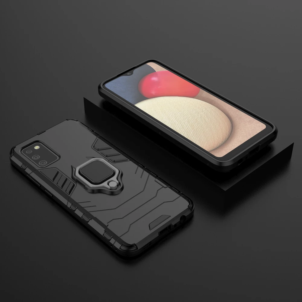 Mbështjellës Hurtel Ring Armor për Samsung Galaxy A03s, me dorezë magnetike, i zi