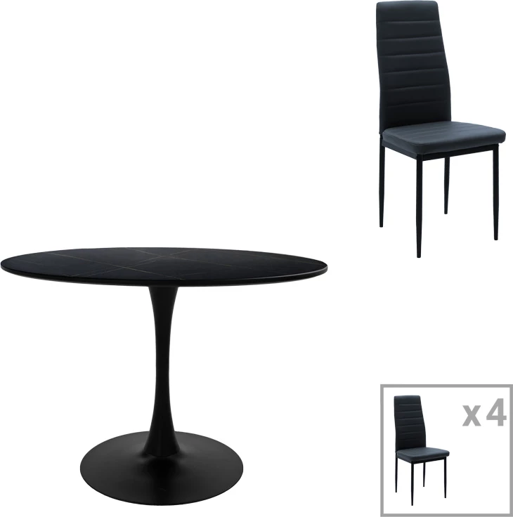 Set tavoline me karrige, Balou-Parker, 5 copë, ngjyrë e zezë-antracit, D120x73cm