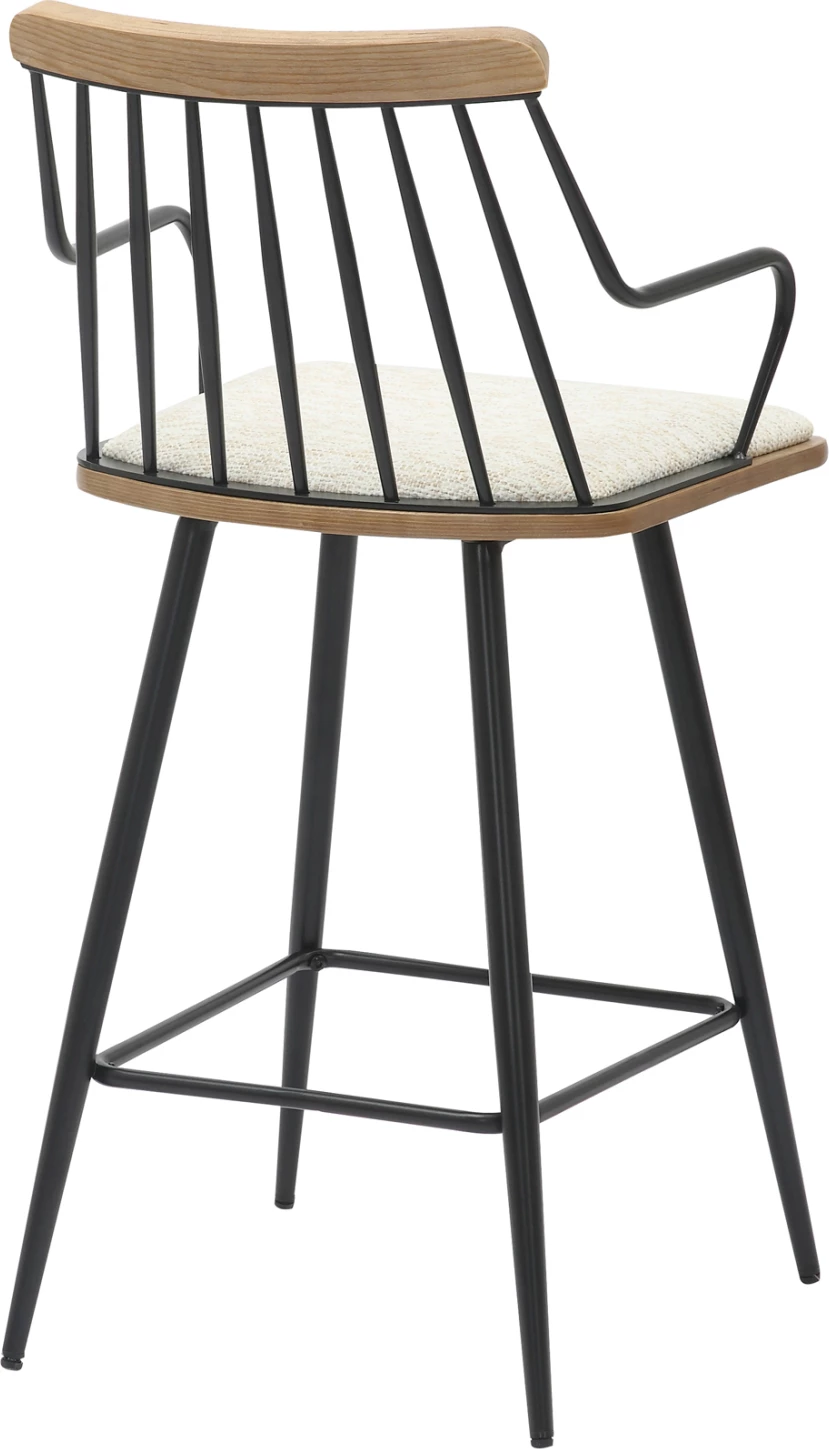 Karrige për bar, lartësi mesatare, JUDI, FH9985.02, metal i zi, pëlhurë ecru, 48x52x92H cm