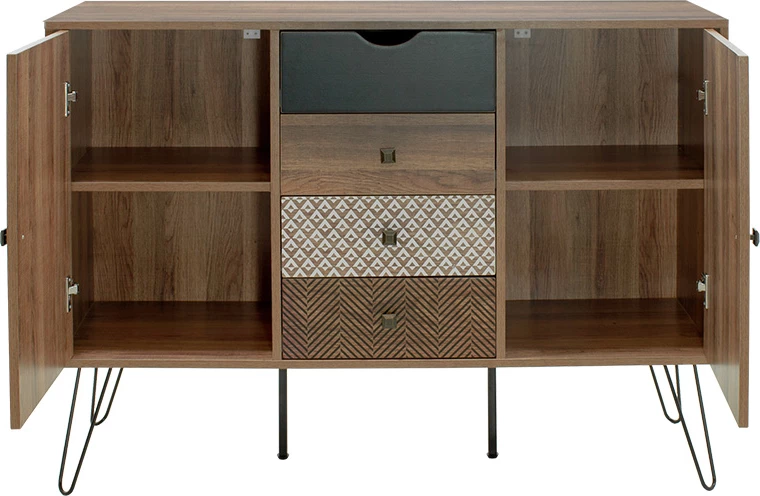 Bufe Boho me katër sirtarë, ngjyrë arre, 122x39,5x86cm