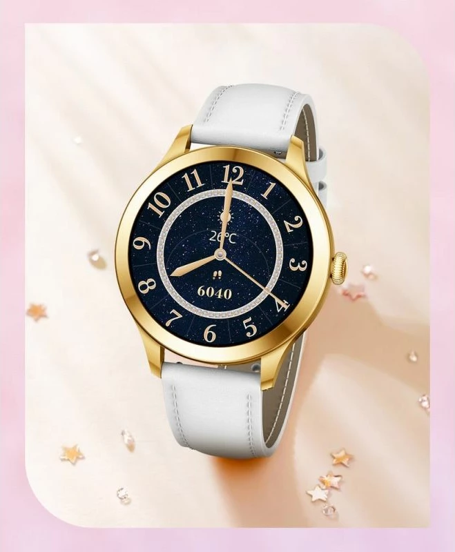 Smartwatch Gravity për femra, e bardhë e arit