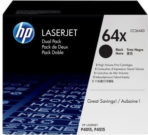 Toner, HP, 64X CC364XD, rendiment deri 24,000 faqe, e zezë, Dual Pack