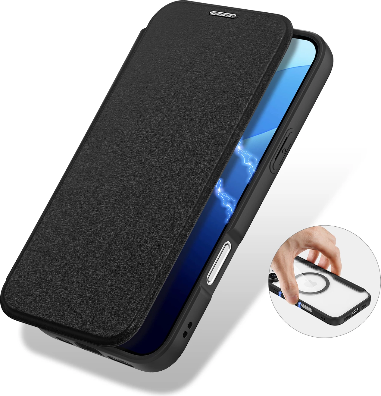 Mbështjellës Dux Ducis Skin X Pro për iPhone 16 Pro Max me MagSafe dhe flip, i zi