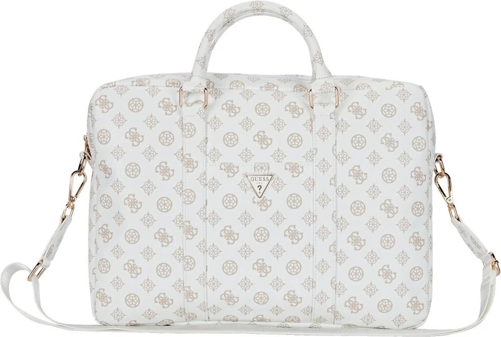 Çantë laptopi Guess 4G Peony Front Pocket Zipper Triangle Logo, 16", e bardhë
