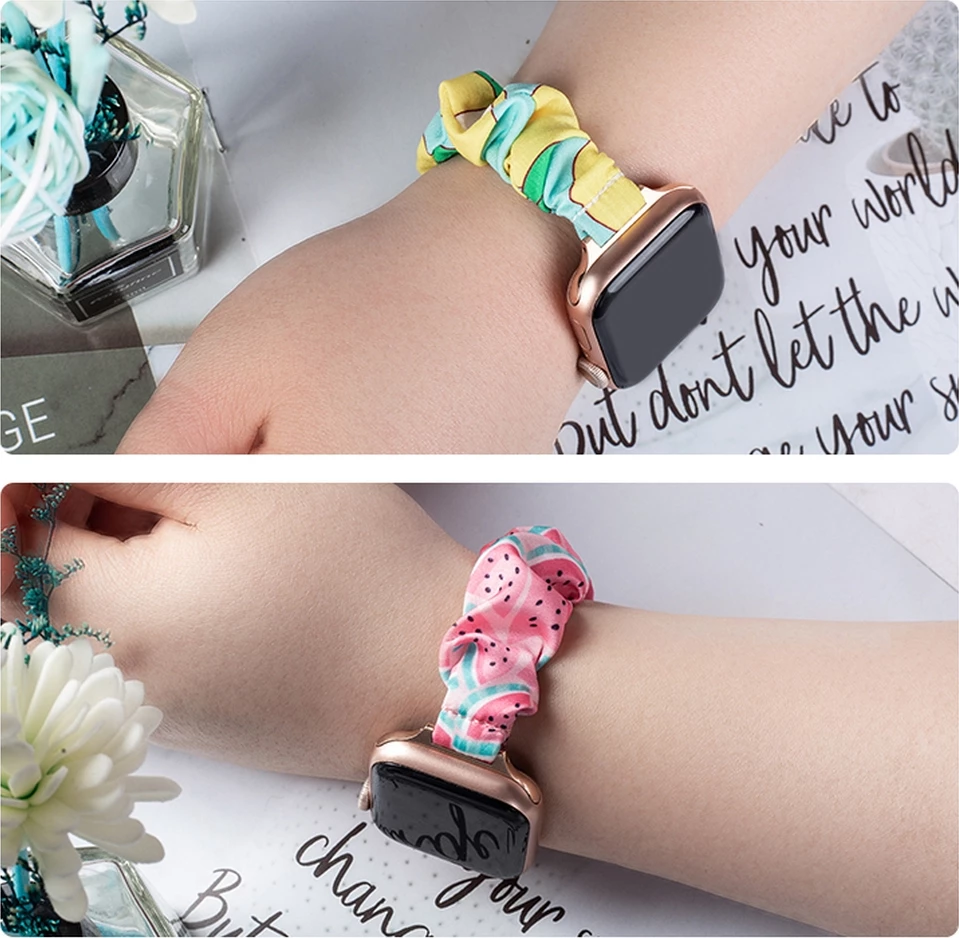 Rrip tekstili për Apple Watch Hurtel, model me ananas, elastik, i bardhë