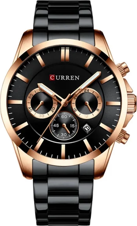 Orë dore për meshkuj Curren 8358, e zezë/ rose gold