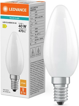 Llambë LED OSRAM Classic B 40 Filament, E14, 3.4W, 2700K Warm White, frosted