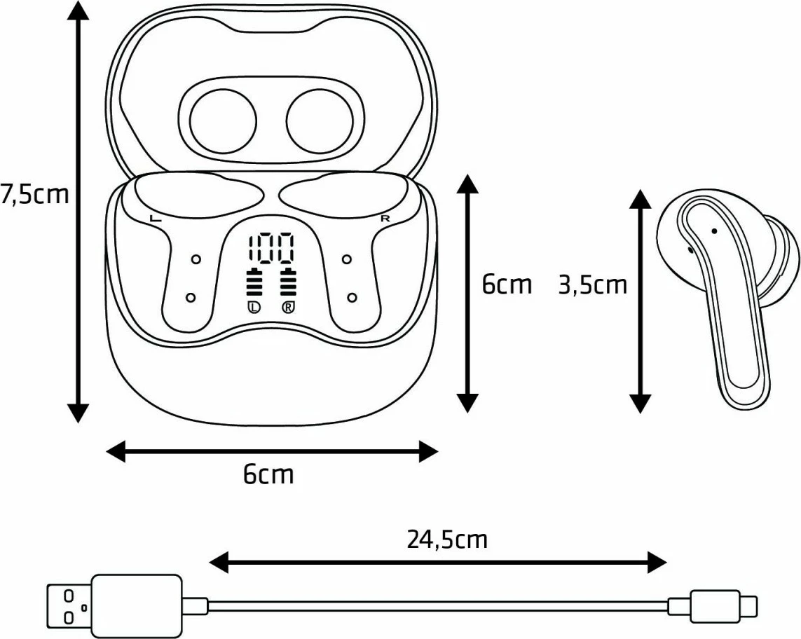 Kufje wireless Audiocore AC591 PRO me ANC/ENC, 6 mikrofona, Bluetooth 5.4, kuti karikimi USB‑C, e zezë