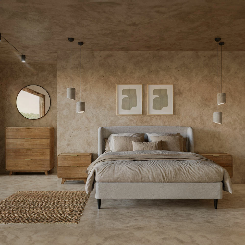 Komodinë ovale me 2 sirtarë, ngjyrë natyrale, 60.2x39.5x54.7