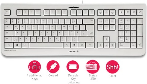 Tastierë Cherry KC 1000 me kabllo, CH layout, bardhë/gri