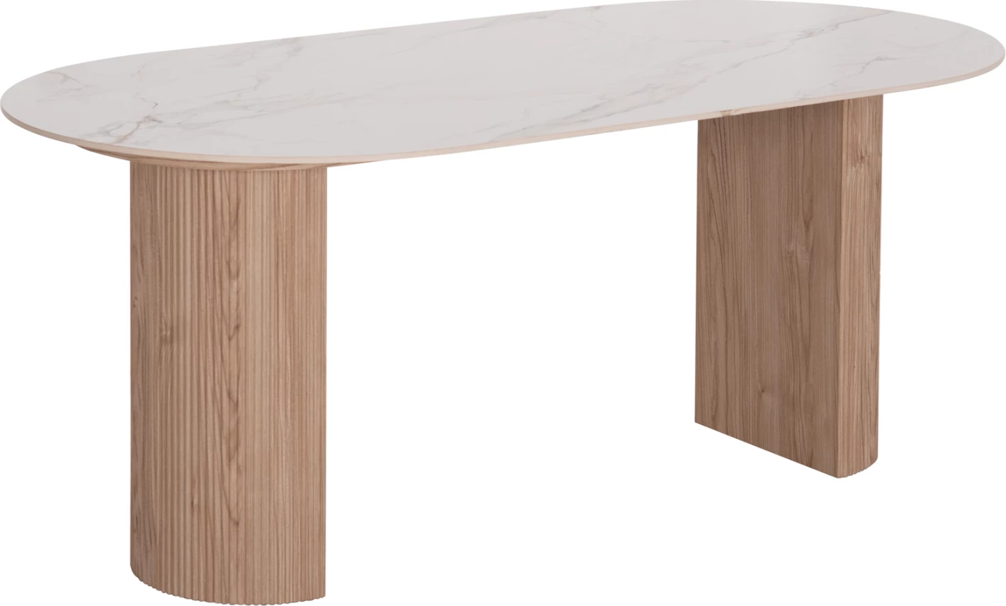 Tavolinë ngrënie Mellow, FH18416, këmbë MDF, sipërfaqe qeramike ngjyrë mermeri të bardhë, 180x90x76 cm