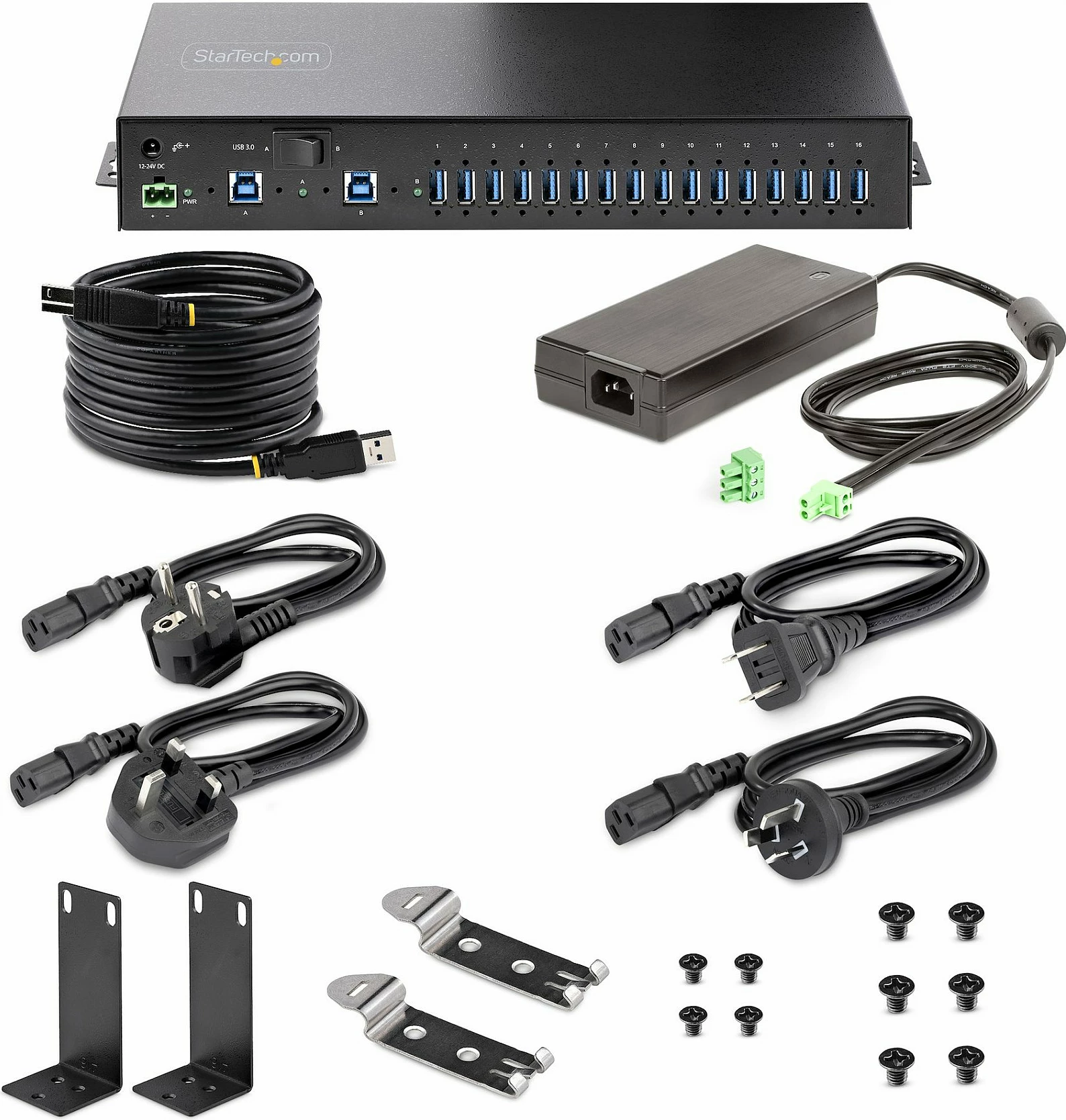 USB Hub StarTech 16-Port Industrial, USB 3.2 Gen 1 5Gbps, dual-host switch, i zi