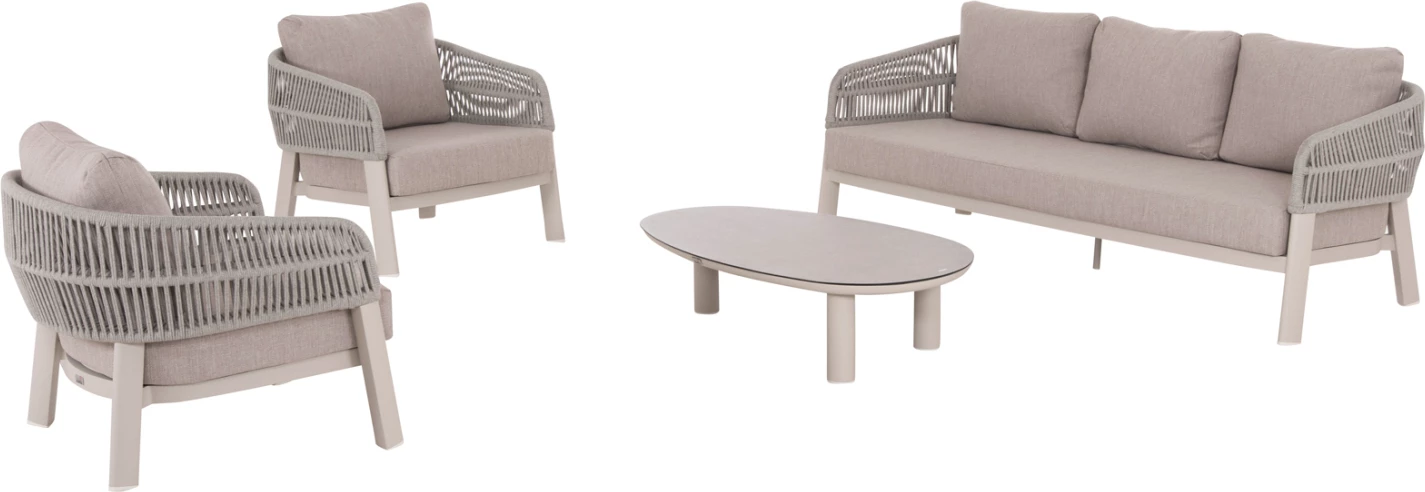 Set lounge për jashtë, 4 pjesë, MAHAL FH6424.02, alumin krem i bardhë, litar dhe olefin bezhë