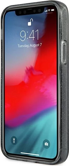 Mbështjellës Guess GUHCP12LPCUGL4GBK për iPhone 12 Pro Max 6.7", i fortë, Glitter 4G Big Logo, i zi