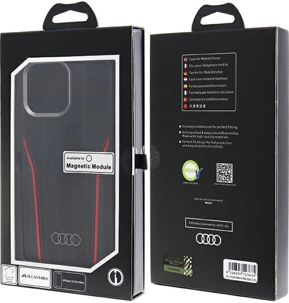 Mbështjellës Audi Genuine Leather me MagSafe për iPhone 15 Pro Max, zi e kuqe