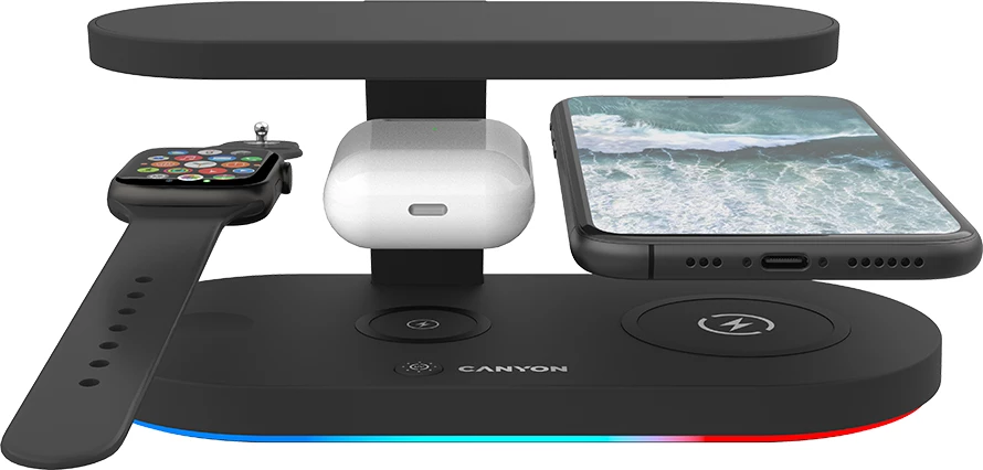 Karikues wireless CANYON WS-501 15W 5-në-1 me UV, i zi