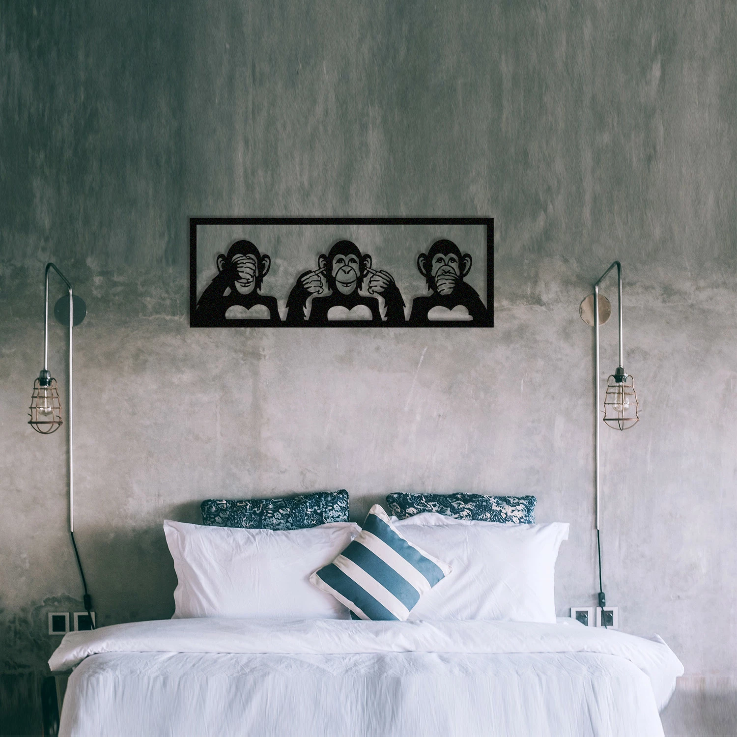 Aksesor dekorativ metalik për mur, Wallity, Tre majmunë-L