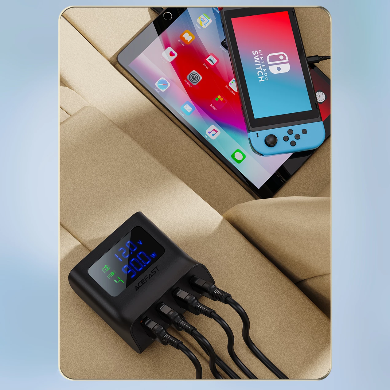Karikues veture Acefast B8, 90W, 3x USB, 1x USB Type-C, me ekran, i zi