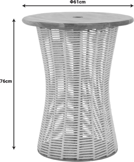 Tavolinë anësore Lemelo, metal, dru Sal, jute, ngjyrë ecru, 61x76cm