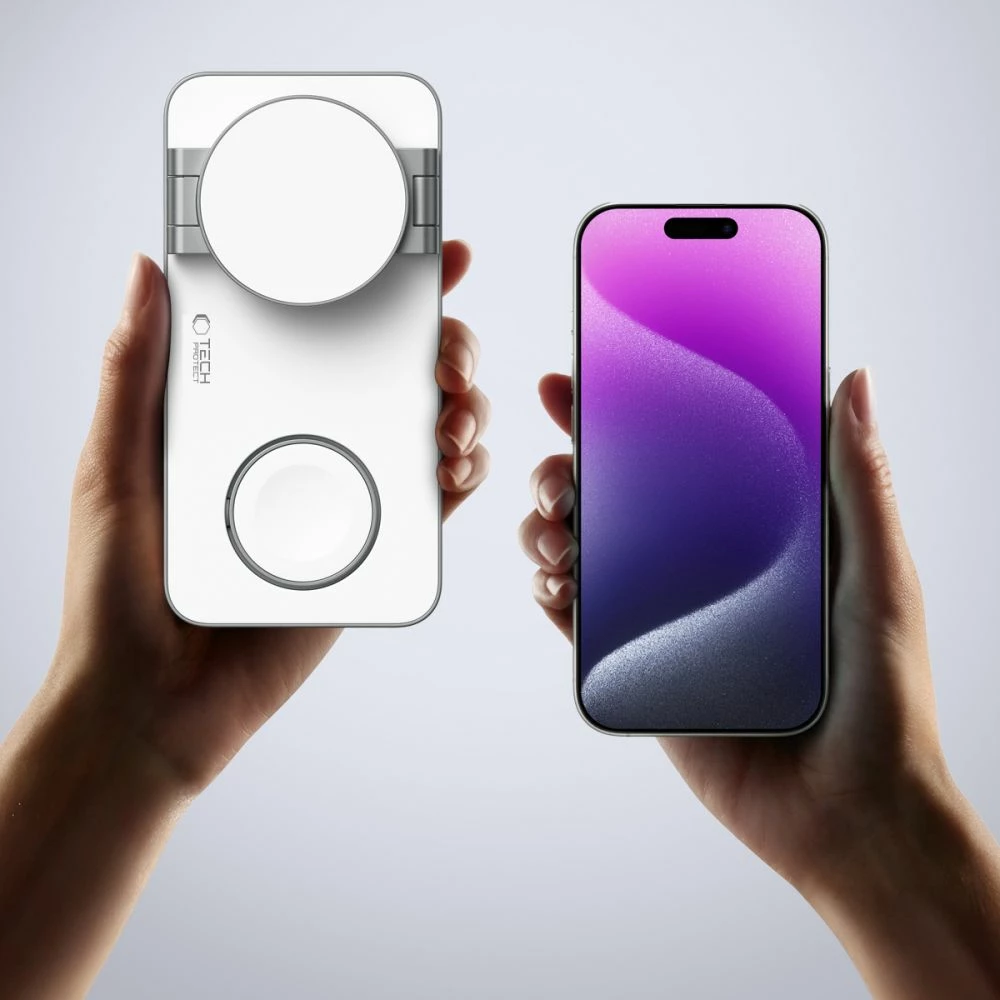 Karikues induktiv 3-në-1 Tech-Protect QI15W-A47 me MagSafe, USB-C, Bardhë