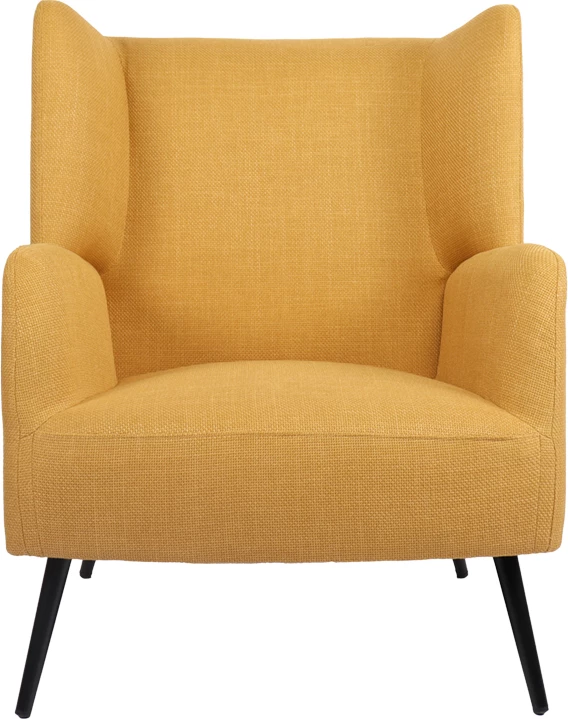 Karrige e madhe Mareta, material tekstili i verdhë, këmbë metalike të zeza, 83x80x99cm