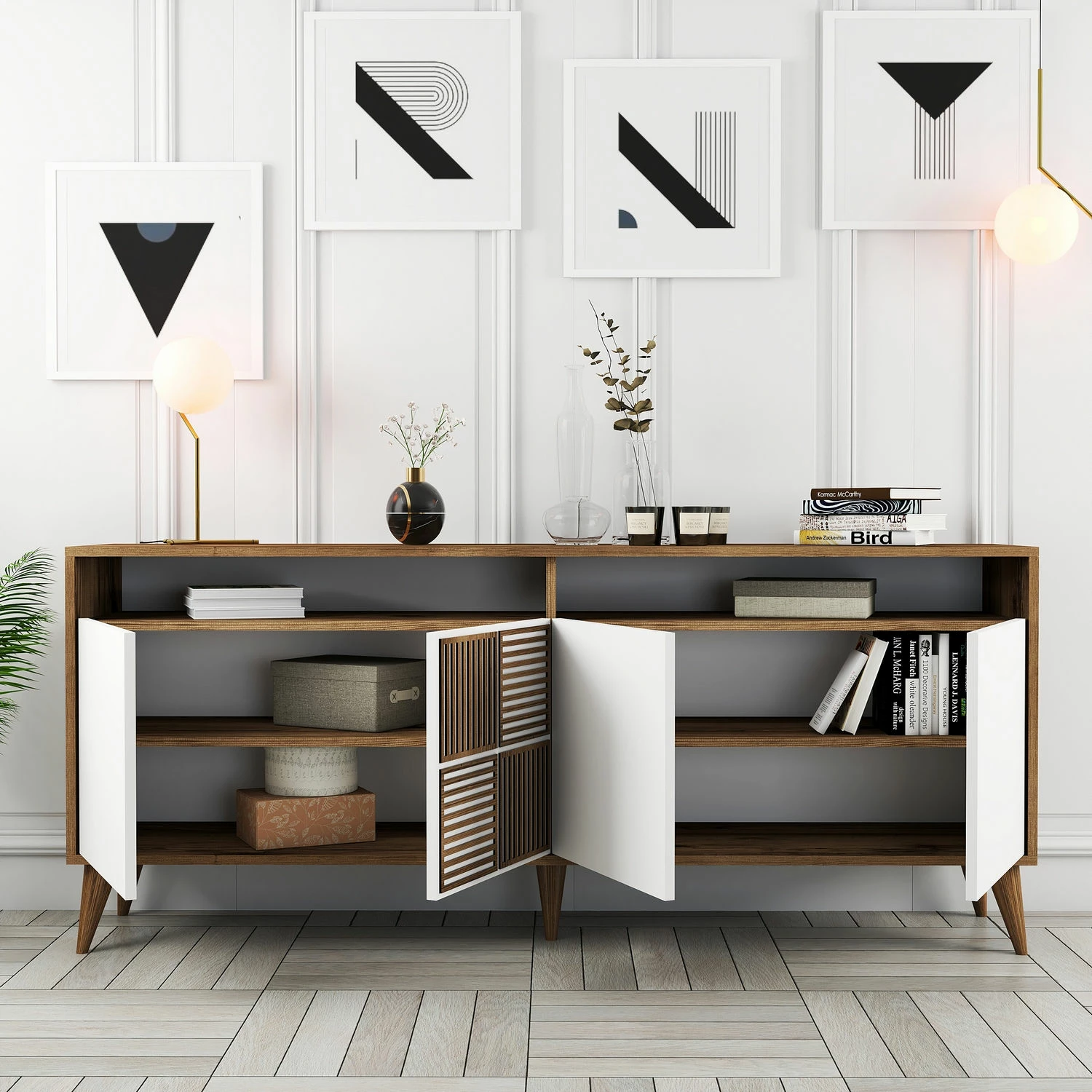 Konsol Skye Decor, Milan, ngjyrë arre dhe e bardhë