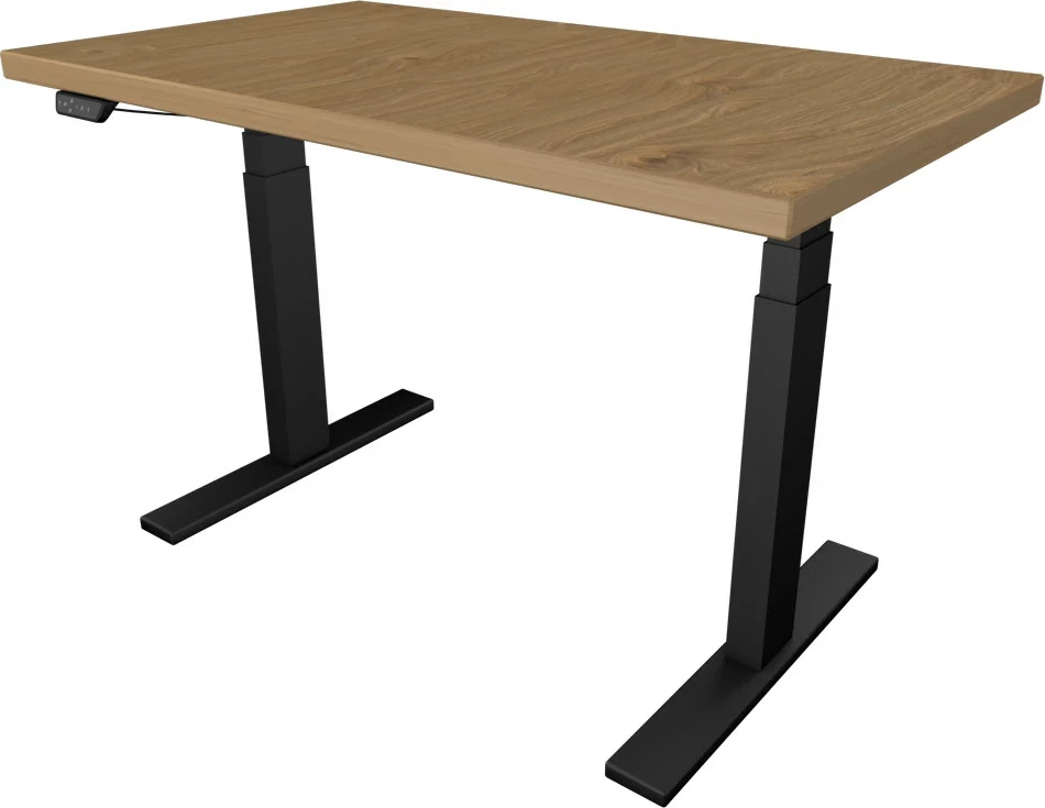 Tavolinë zyre me ngritje/ulje UVI Desk 139x68 cm, 2 motorë, kontroll LED, set kornizë e zezë + pllakë dushk natyral