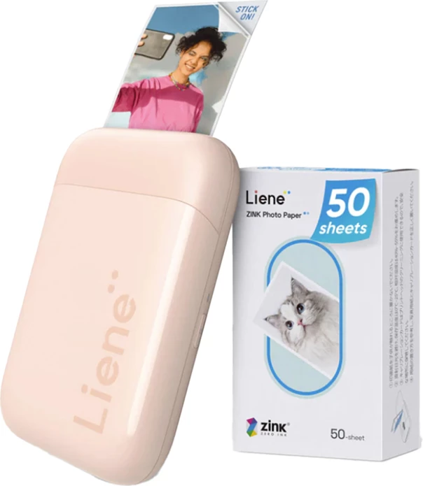 Printer foto portativ Liene Pearl KW001 2x3\" Zink, Bluetooth 5.0, USB-C, set me 50 fletë, rozë