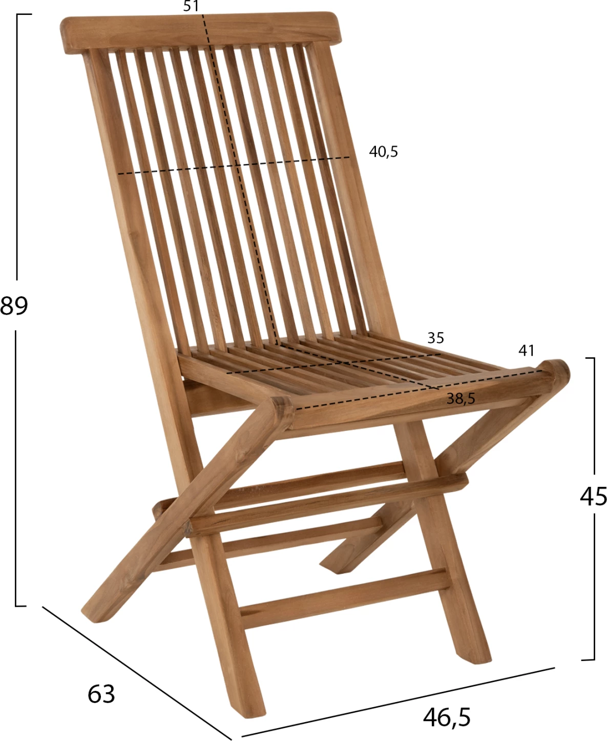 Karrige KENDALL FH9540 palosëse, dru teak, ngjyrë natyrale, 46.5x63x89H cm