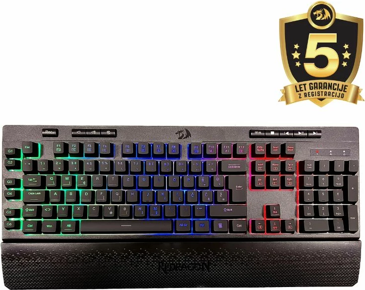 Tastierë gaming Redragon Shiva K512, me kabllo USB, RGB, full-size, membrane, 6 tasta makro, me mbështetëse dore, layout SLO/CRO, e zezë