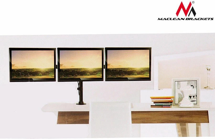 Mbajtëse tavoline për 3 monitorë Maclean MC-691 13–27\" VESA 75x75/100x100, e zezë