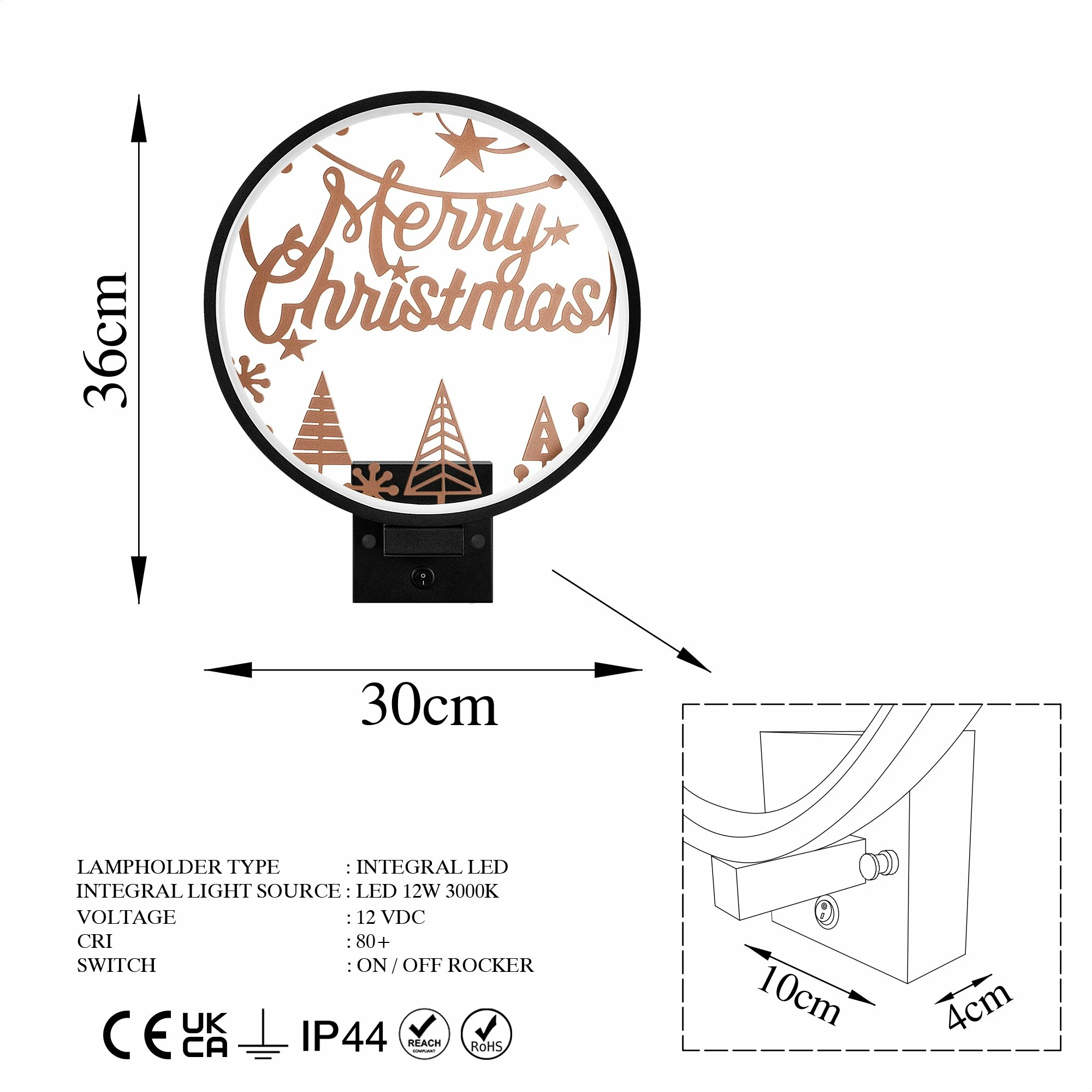 Llambë muri dekorative Opviq, XMAS20, e zezë dhe bakri