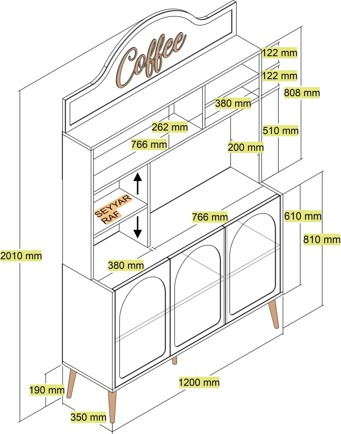 Dollap për kafe, Skye Decor Lyon 120, i bardhë, i artë