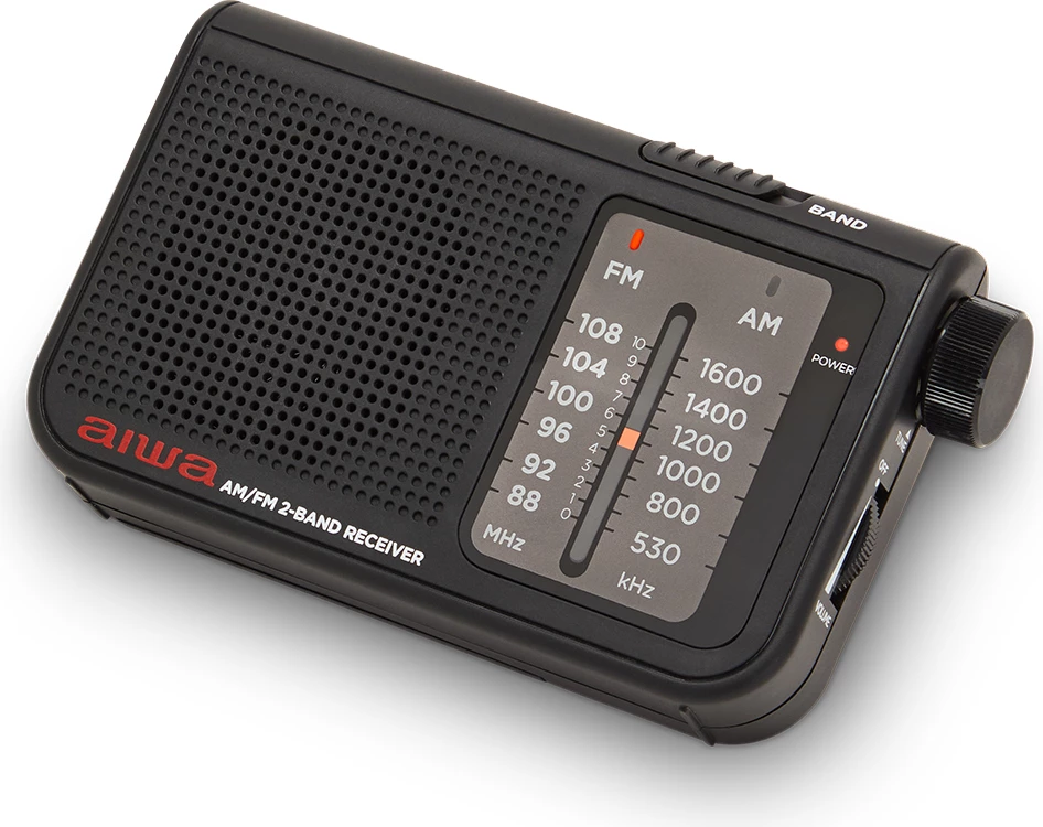 Radio xhepi Aiwa RS-55, FM/AM, antenë teleskopike 48 cm, dalje 3.5 mm, punon me 2xAA, e zezë, set me kufje + çantë mbrojtëse + rrip dore + bateri (2 copë)