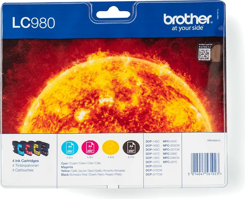 Toner Brother LC980VALBP, 4 copë, 300 faqe, 260 faqe, Multipack, Ngjyrë e zezë, Cyan, Magenta, Verdhë