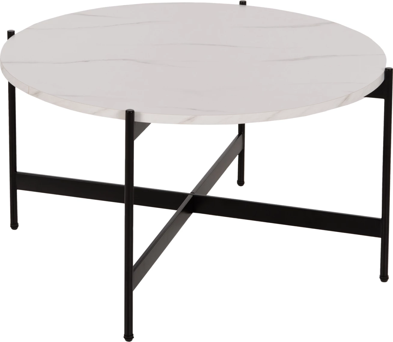 Tavolinë kafeje FH9588.05, sipërfaqe tavoline mermeri e bardhë, bazë metalike e zezë, Φ80x45Hcm