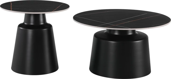 Set 2 tavolina kafeje Dualis, metal, gur sintetik, ngjyrë mermeri të zi