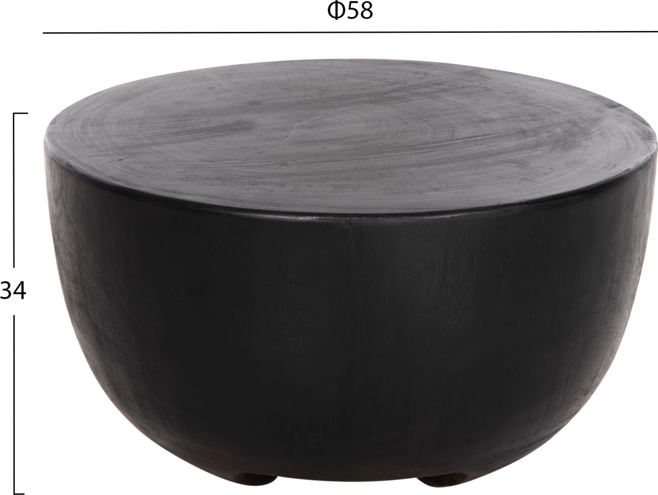 Tavolinë anësore POMPU, dru Suar i fortë, ngjyrë e zezë, FH9794.02, Φ58x34H cm