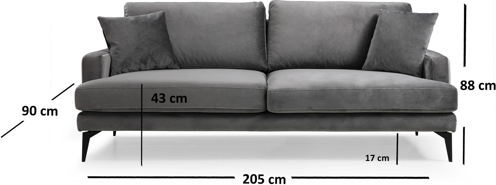 Divan treshe, ngjyrë gri, Atelier del Sofa, Papira 3 vendesh