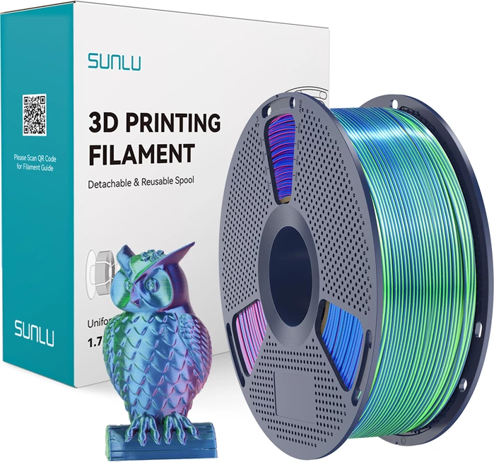 Filament 3D Sunlu PLA+ Silk TC Blu G P, Tri-Color 1.75 mm, blu-jeshile-vjollcë