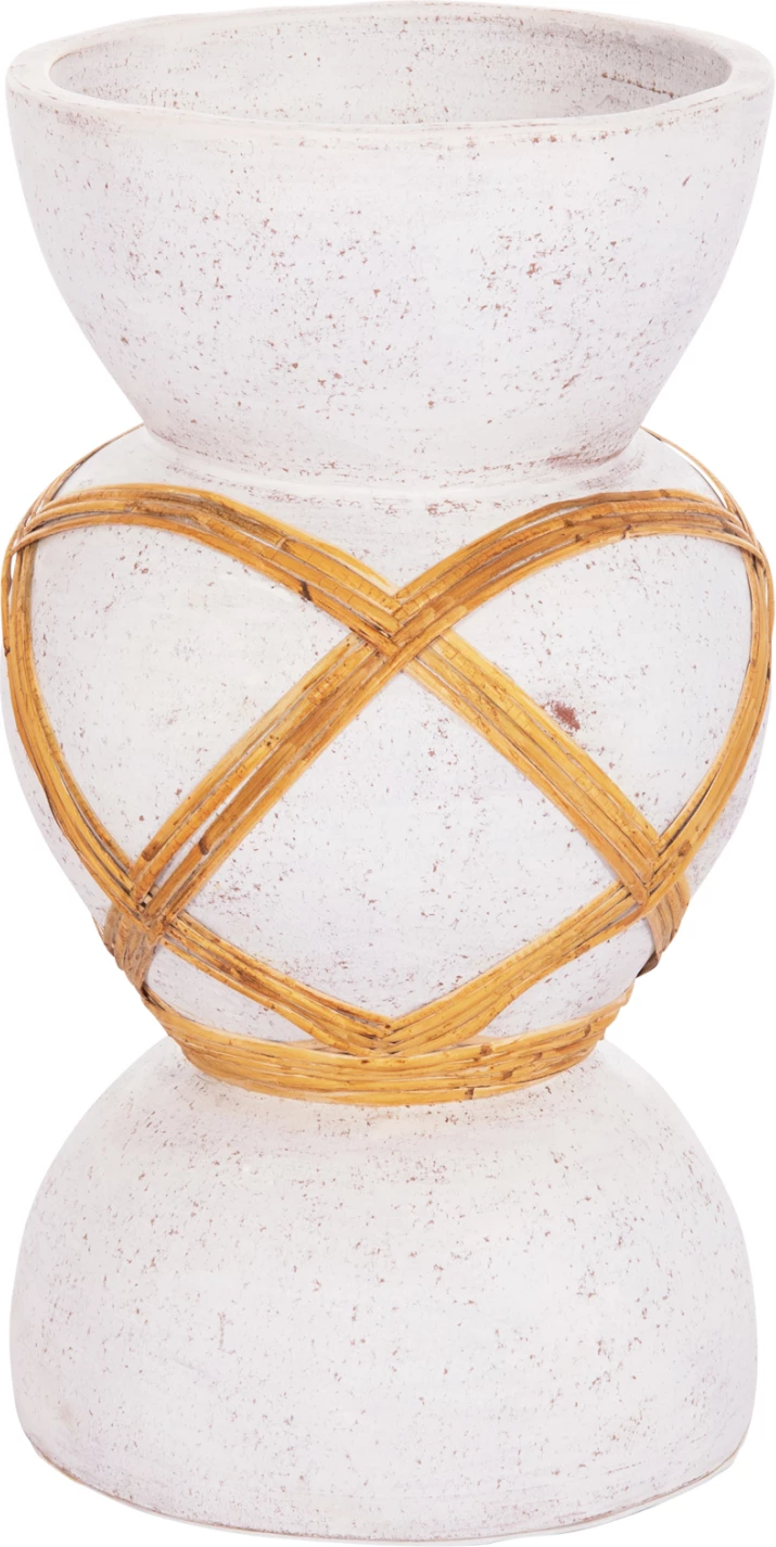 Vazo dekorative për dysheme MAYNARD, çimento fiber, ngjyrë e bardhë, ratan, Φ27.5x50Hcm