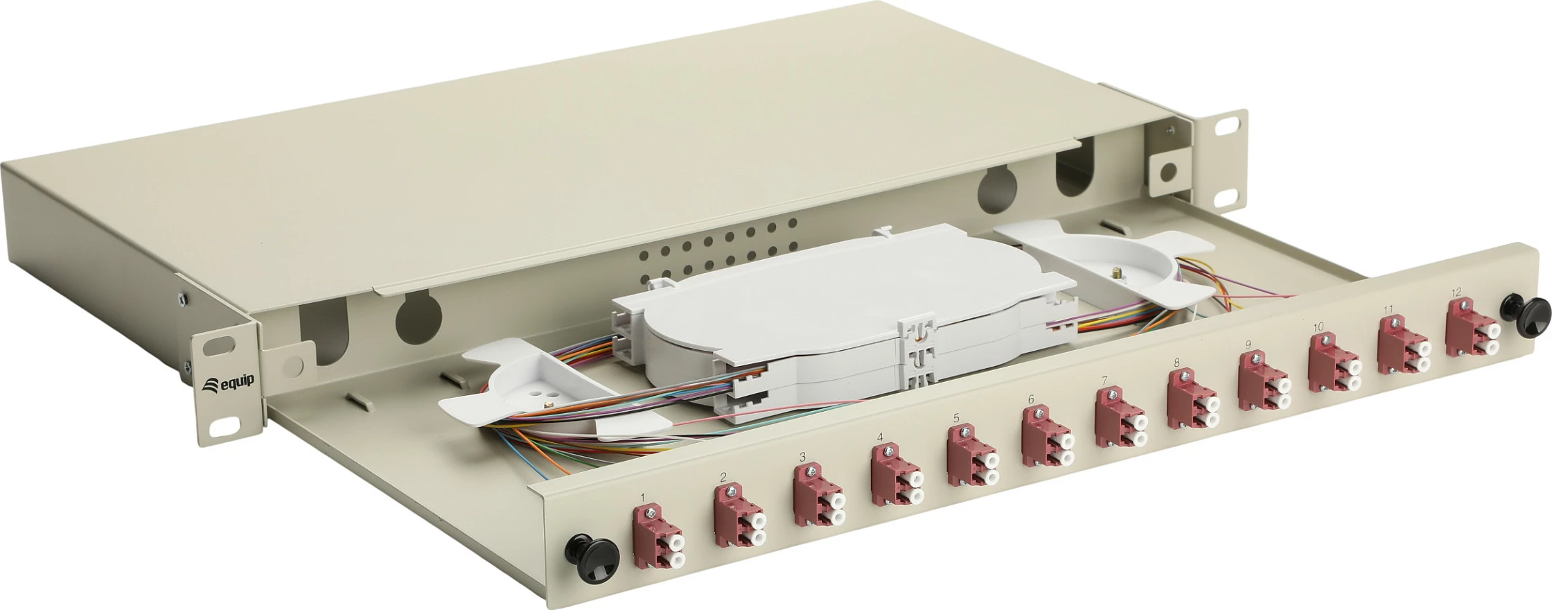 Kuti splice fibër optike EQUIP 337205, 12-Port, LC Duplex, OM4, 1U, rackmount, gri