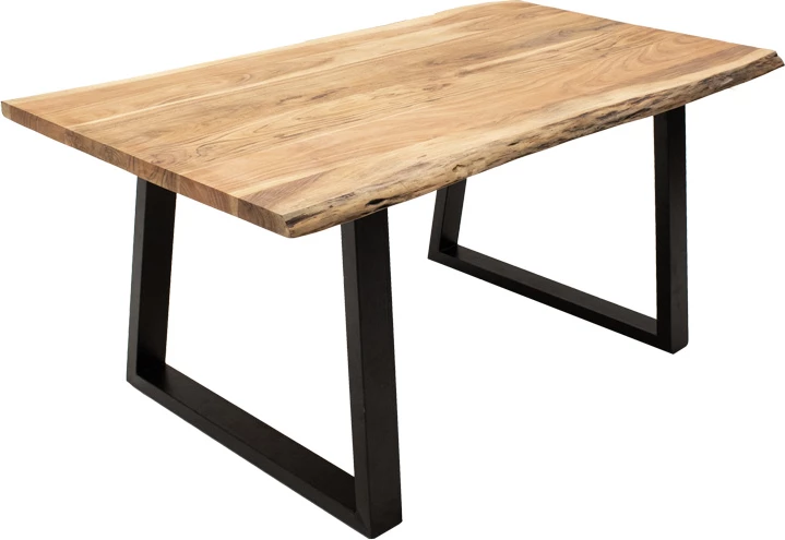 Tavolinë Miles Slim dru akacie ngjyrë natyrale me këmbë metali të zeza 180x90x76cm