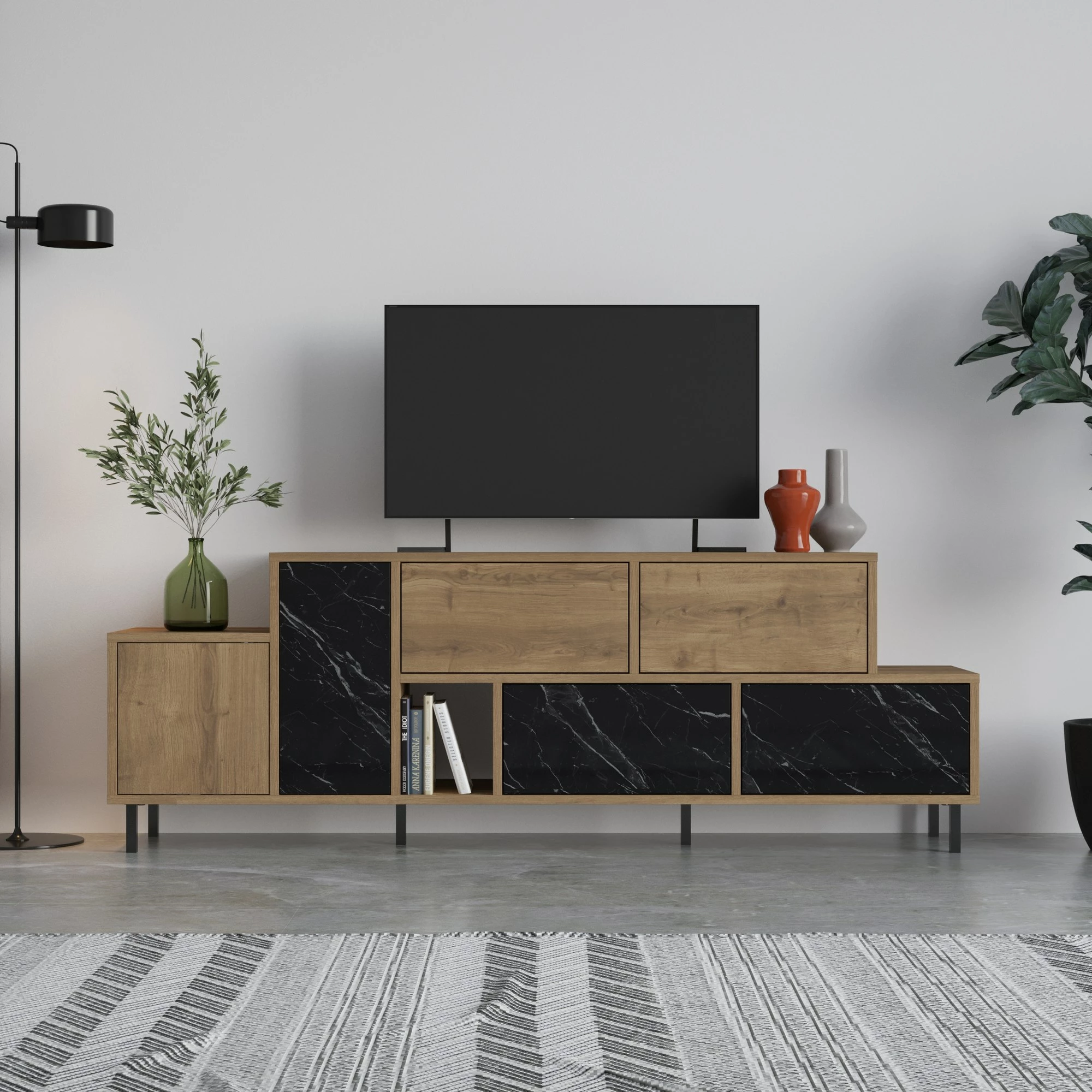 Komodë TV Skye Decor, Hermes - Hitit, Bendir, ngjyrë lis dhe e zezë