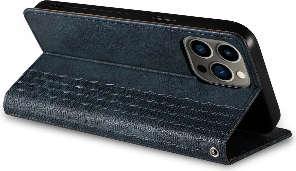 Mbështjellës Hurtel Magnet Strap Case për iPhone 14 Plus, flip wallet, me litar, Kaltër