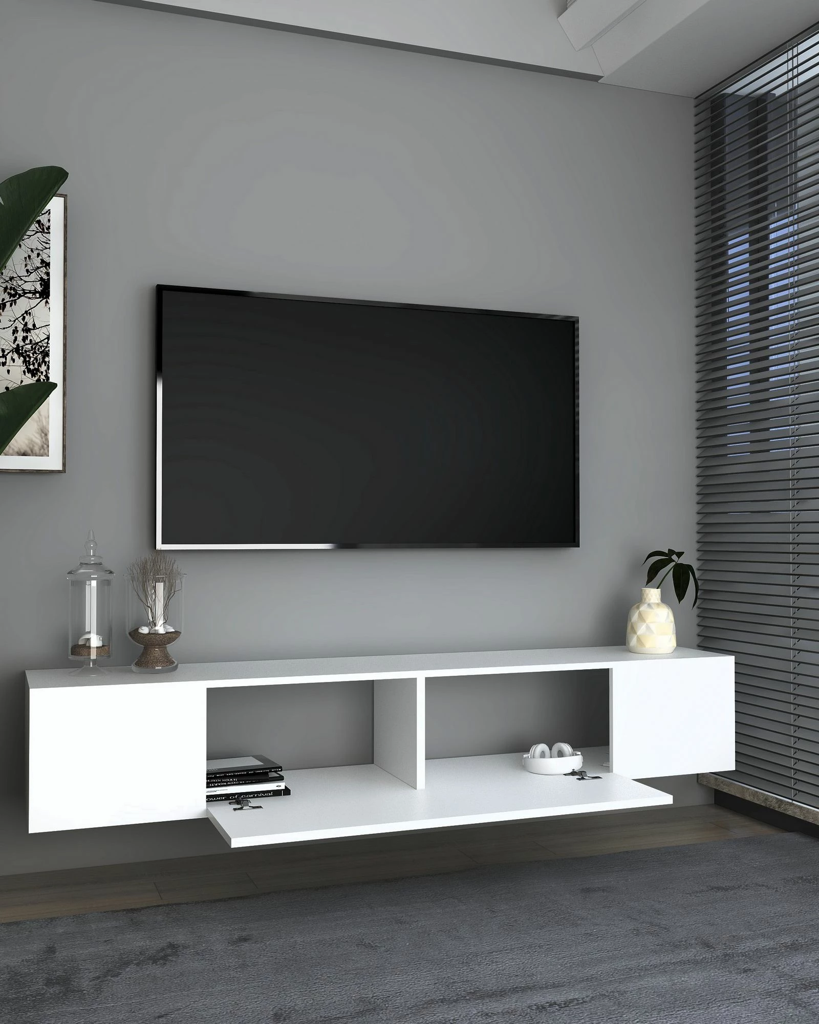 Komodë TV e bardhë, Skye Decor, Kodaks L3