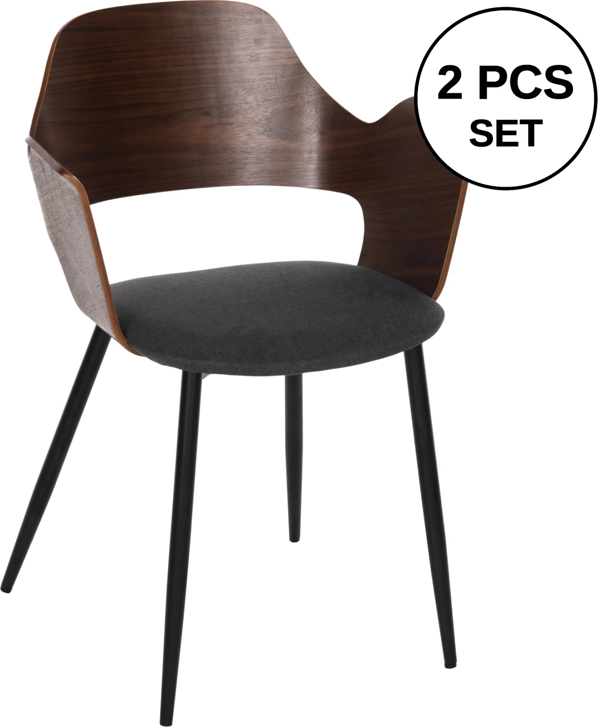 Karrige ngrënieje VELP FH9616.04 dru ngjyrë arre-gri pëlhurë-këmbë metali të zeza 55,5x50x79Hcm., set prej 2 copë