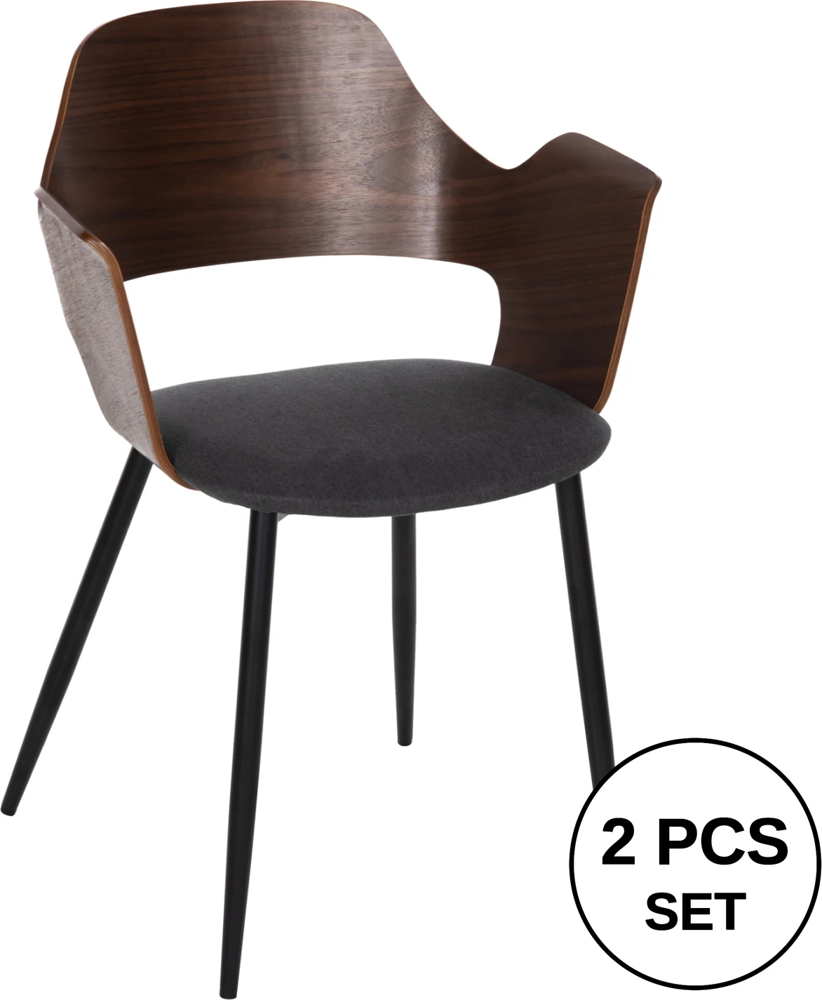 Karrige ngrënieje VELP FH9616.04 dru ngjyrë arre-gri pëlhurë-këmbë metali të zeza 55,5x50x79Hcm., set prej 2 copë
