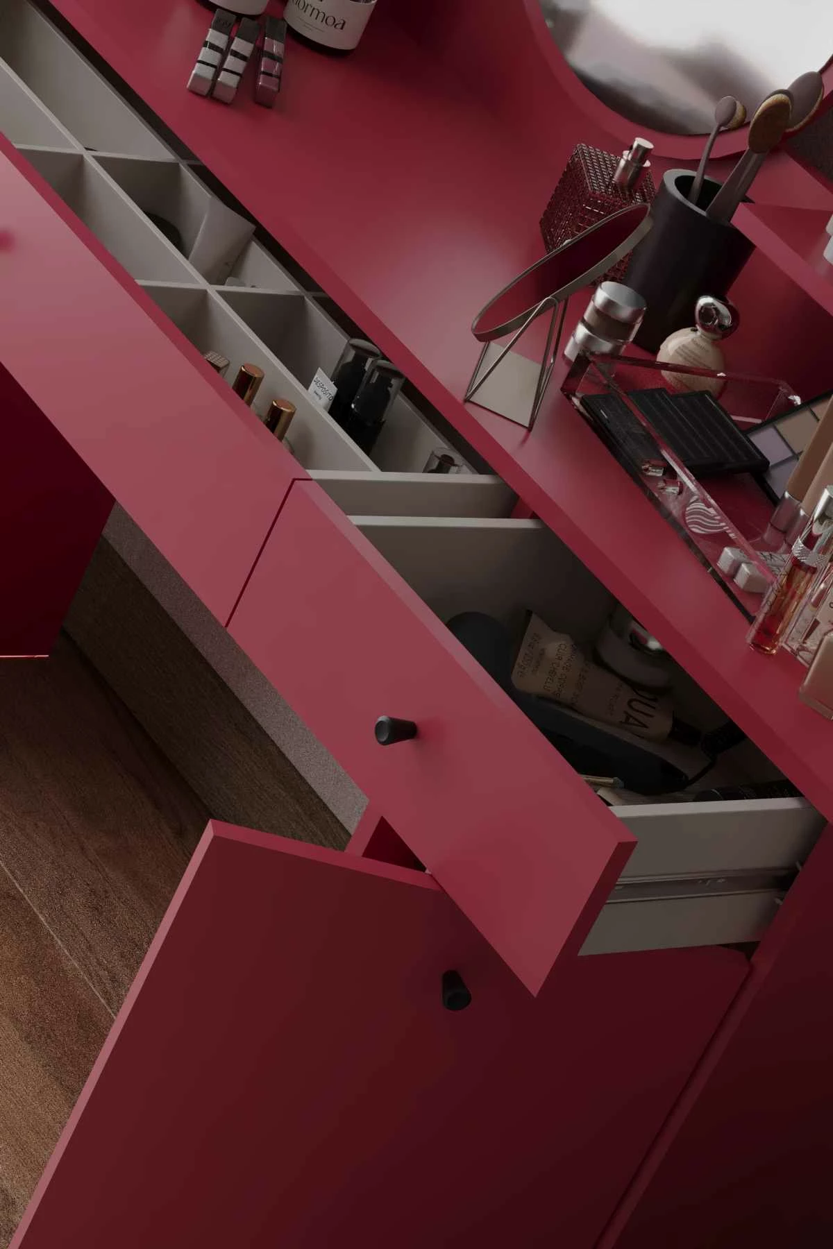 Tavolinë grimi Skye Decor, Harmony 2, rrumbullake, ngjyrë mjedre